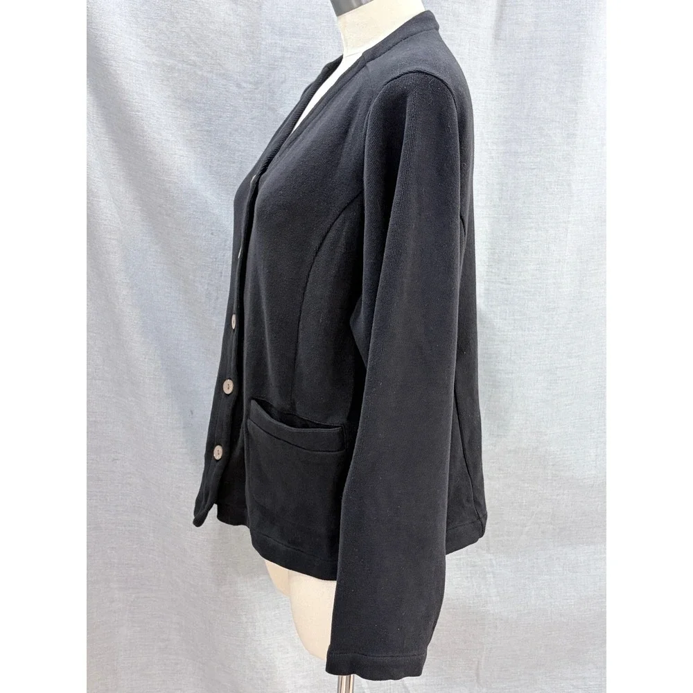 Tommy Bahama Womens Black Ribbed Knit Button Up‎ V-Neck Cardigan Sweater Pockets